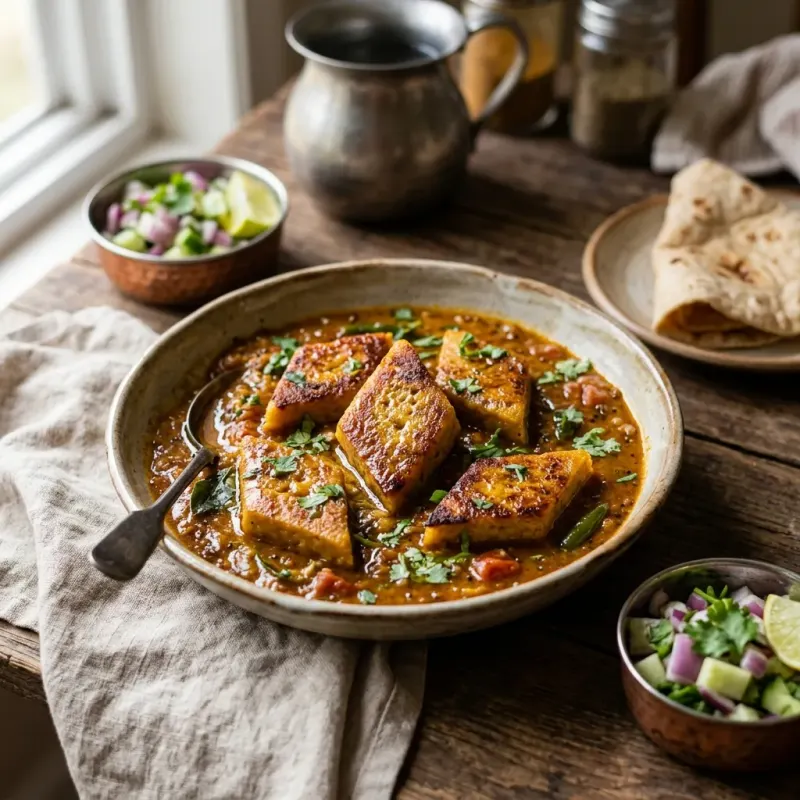 Bengali Spiced Chana Dal Cakes In Cumin Tomato Gravy