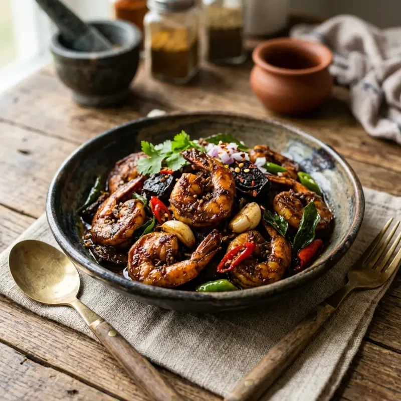 Sri Lankan Goraka Spiced Garlic Chili Prawns