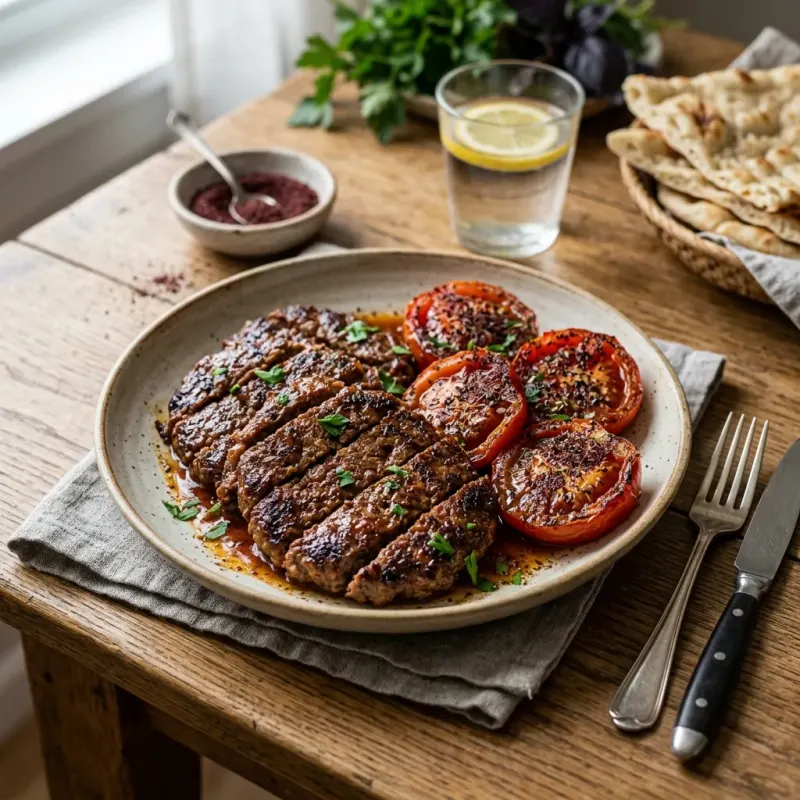 Iranian Pan-Seared Beef Patties With Sumac Tomato Glaze