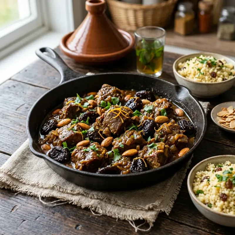 Moroccan Spiced Lamb Shoulder Skillet With Prunes