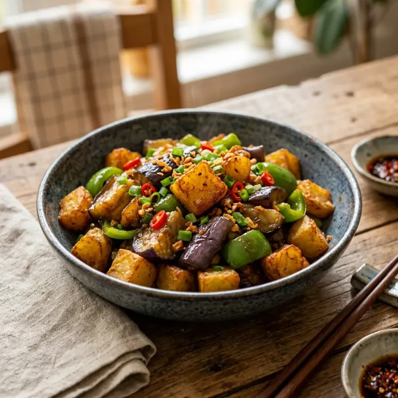 Dongbei Savory Garlic Soy Potato And Eggplant Stir-Fry