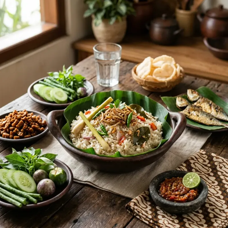 Nasi Liwet Sunda (Sundanese Spiced Salted Fish And Coconut Rice)