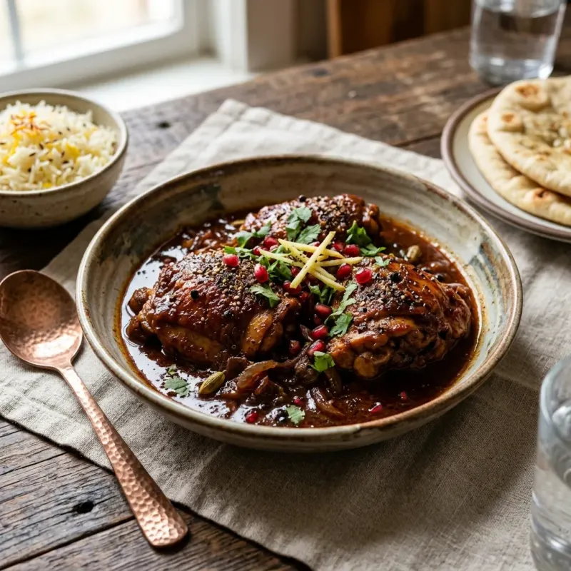 Afghan Pomegranate And Black Pepper Braised Chicken