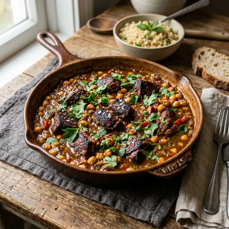 Turkish Skillet Lamb Braise With Chickpeas And Maras Pepper