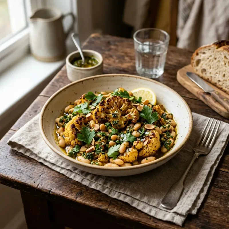 Moroccan Charmoula Roasted Cauliflower And White Beans