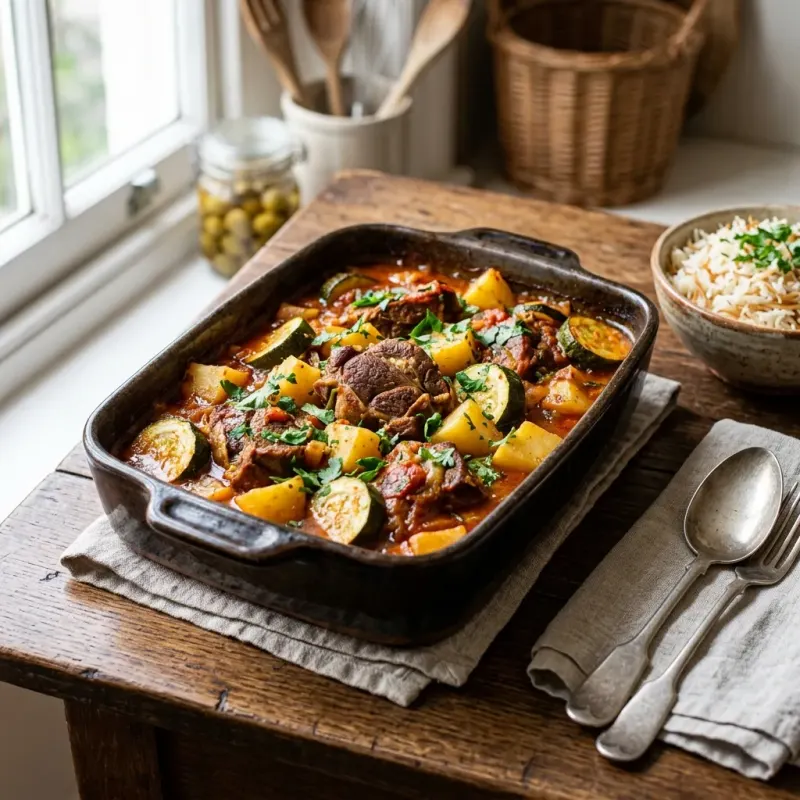 Egyptian Torly Lamb Casserole With Zucchini And Potatoes