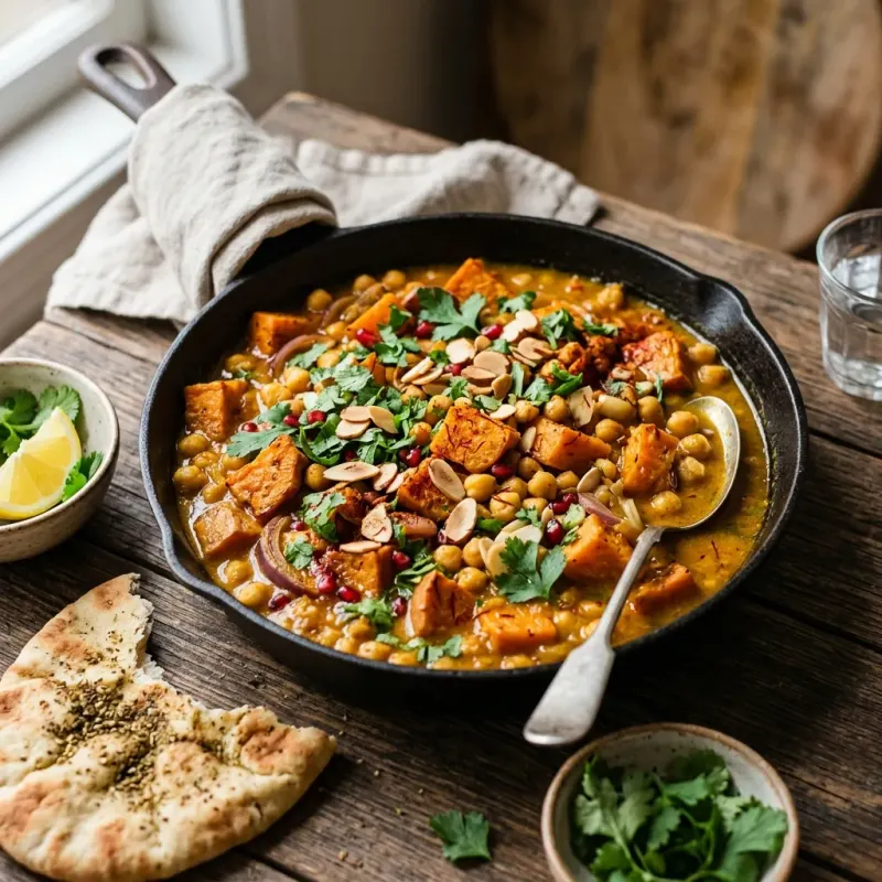 Moroccan Saffron Chickpea And Sweet Potato Skillet