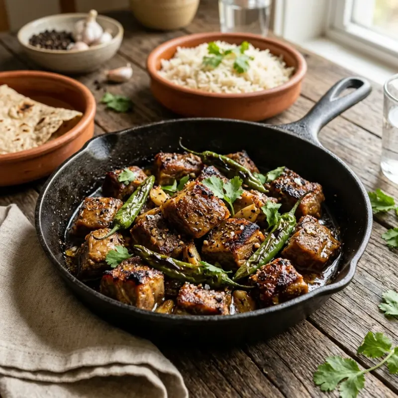 Balochi Salted Lamb Skillet With Green Chili And Black Pepper