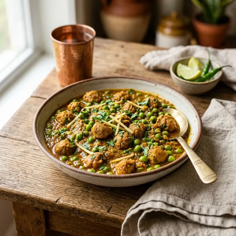 Punjabi Soy Chunk And Pea Masala (Nutri Matar)