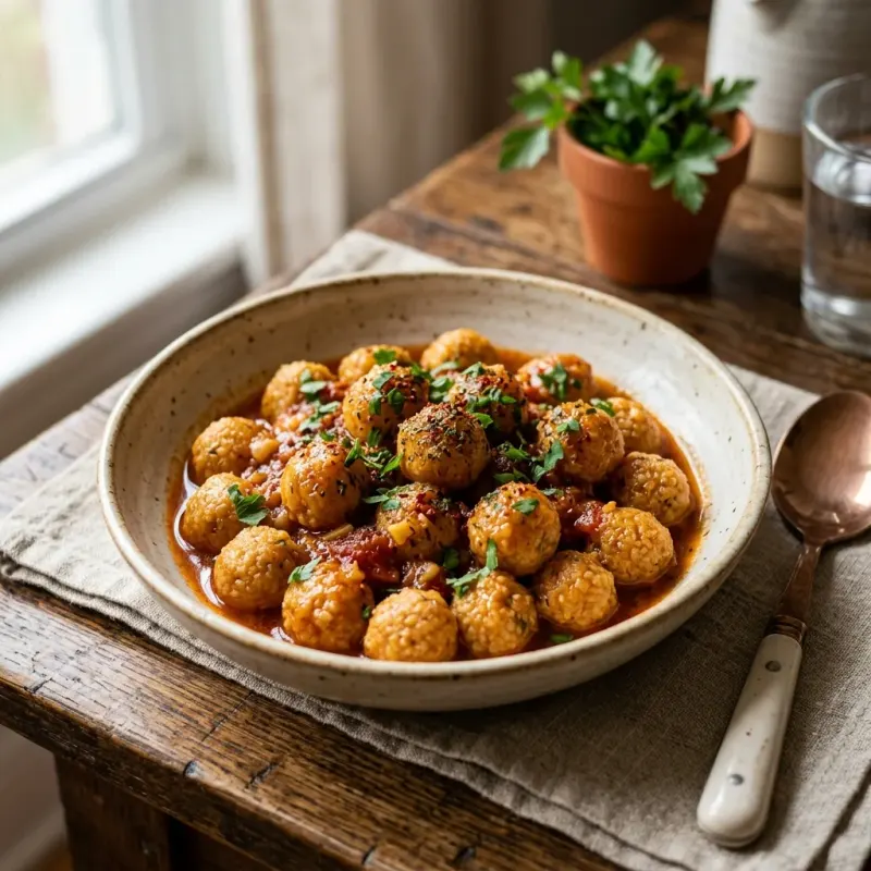 Turkish Bulgur Dumplings In Garlic Tomato Pepper Sauce