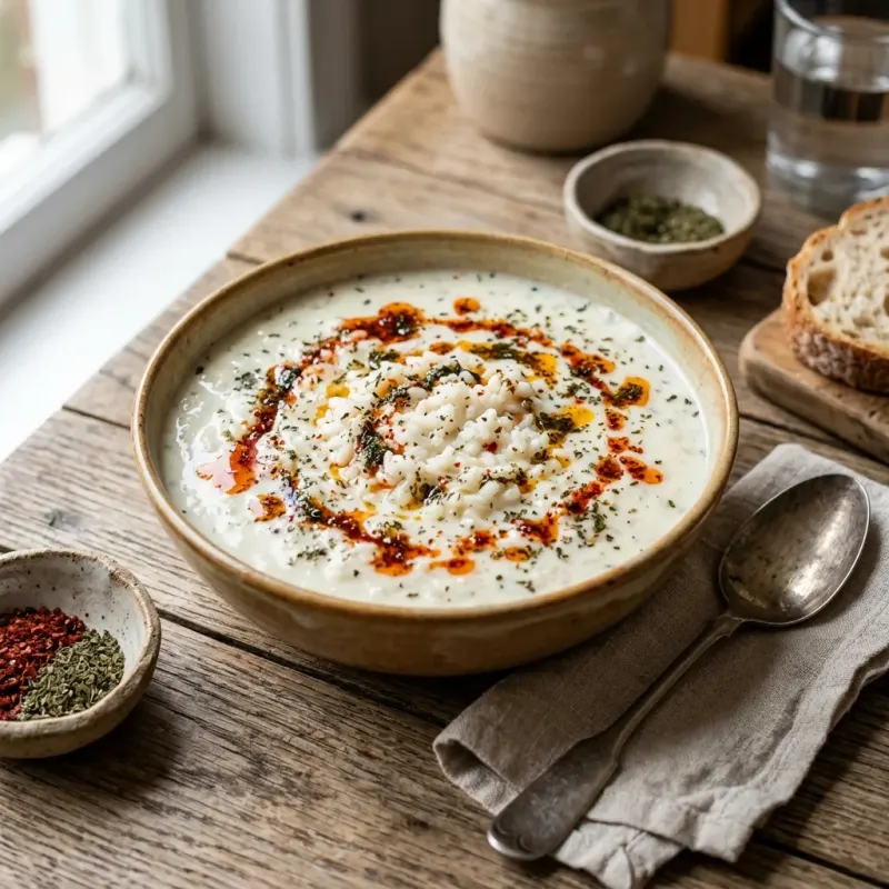 Turkish Minted Yogurt Rice Soup With Spiced Butter