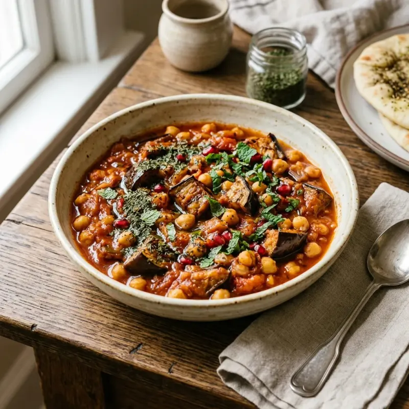 Lebanese Baked Eggplant And Chickpea Stew With Dried Mint