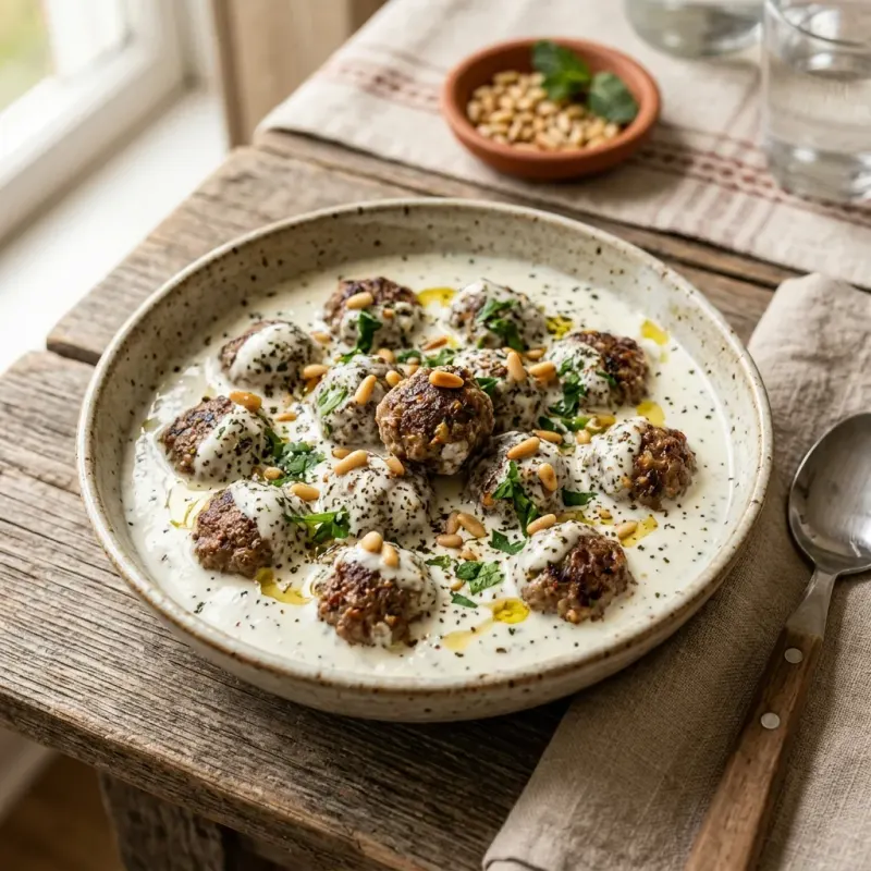 Lebanese Warm Yogurt Stew With Spiced Beef Meatballs