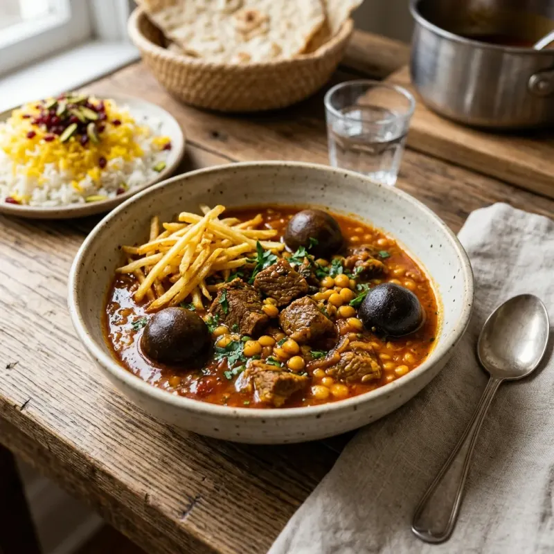 Iranian Dried Lime And Yellow Split Pea Beef Stew