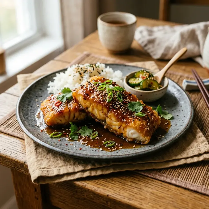 Crispy Sesame Soy Glazed Cod Fillets