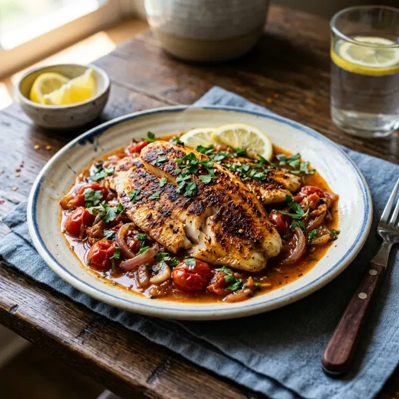 Ethiopian Berbere Seared Fish Fillets With Tomato And Lemon