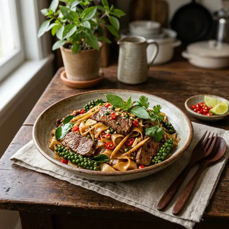 Thai Kra Chai Beef And Green Peppercorn Noodle Toss