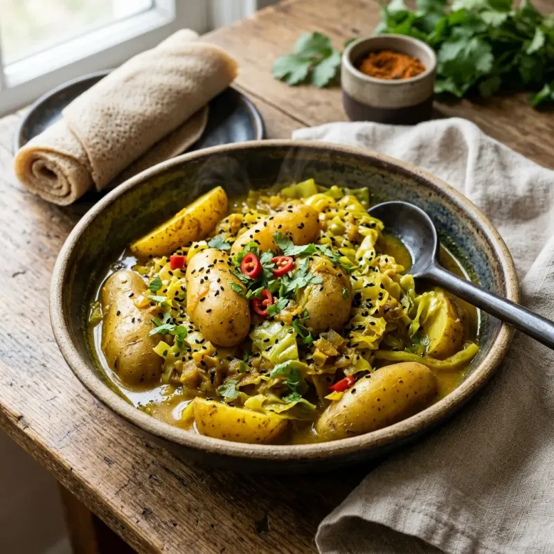 Ethiopian Nigella Turmeric Cabbage And Potato Braise