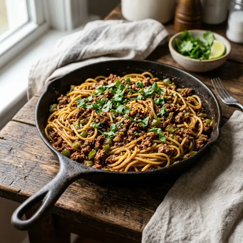 Somali Cardamom Minced Beef Baasto Skillet
