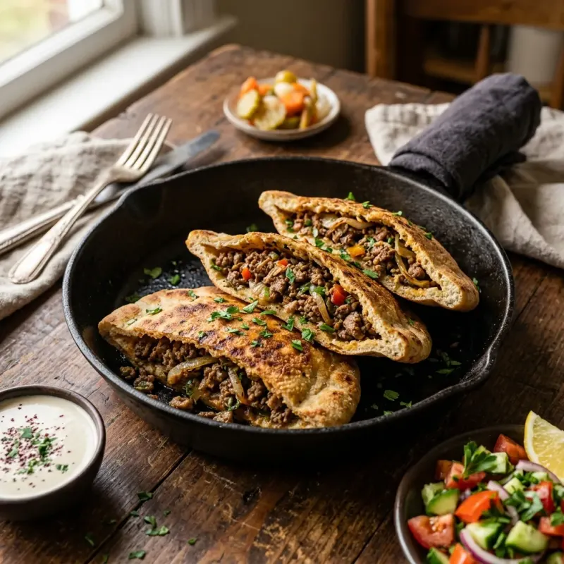 Egyptian Hawawshi Spiced Beef Pita Skillet