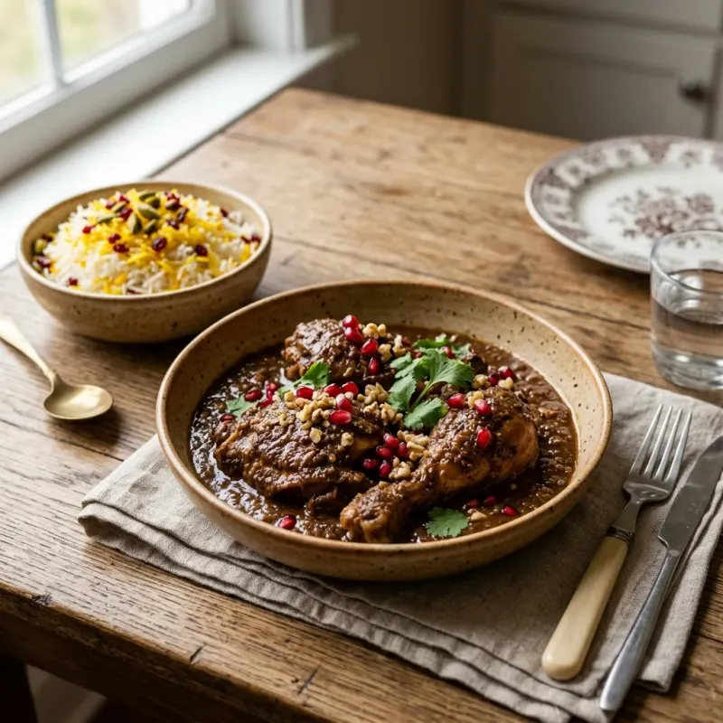 Iranian Pomegranate And Walnut Braised Chicken