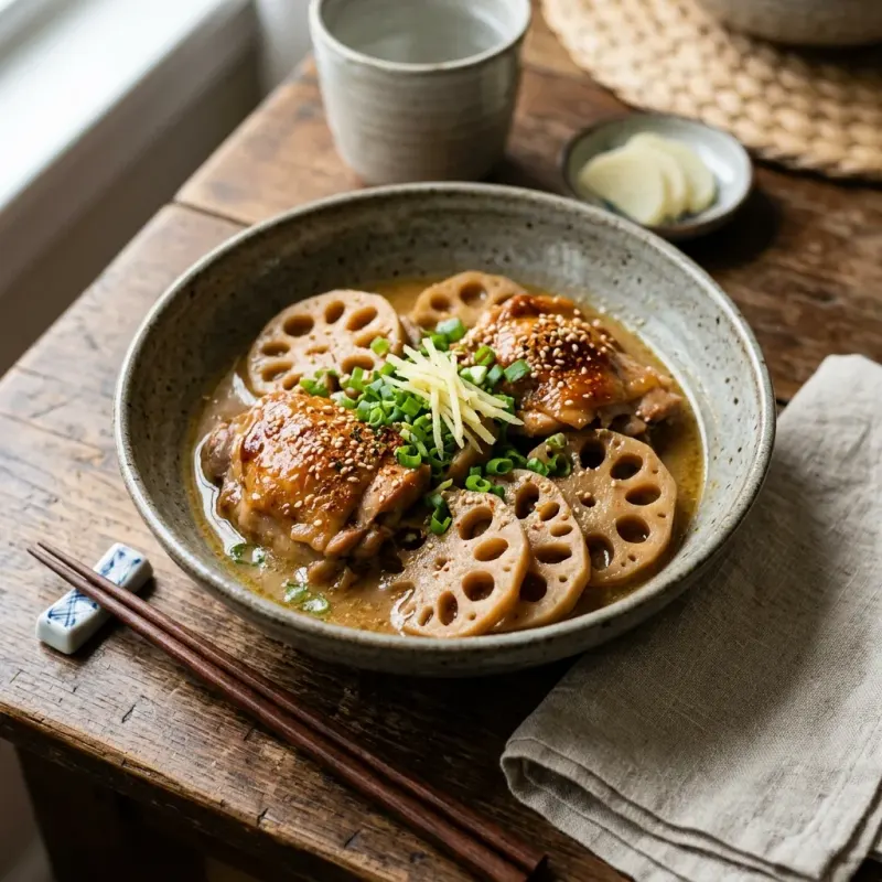 Miso Ginger Braised Chicken And Lotus Root