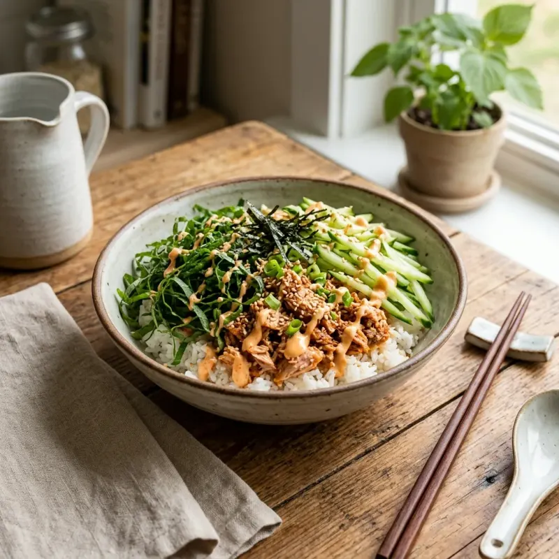 Spicy Perilla Leaf And Tuna Rice Bowls