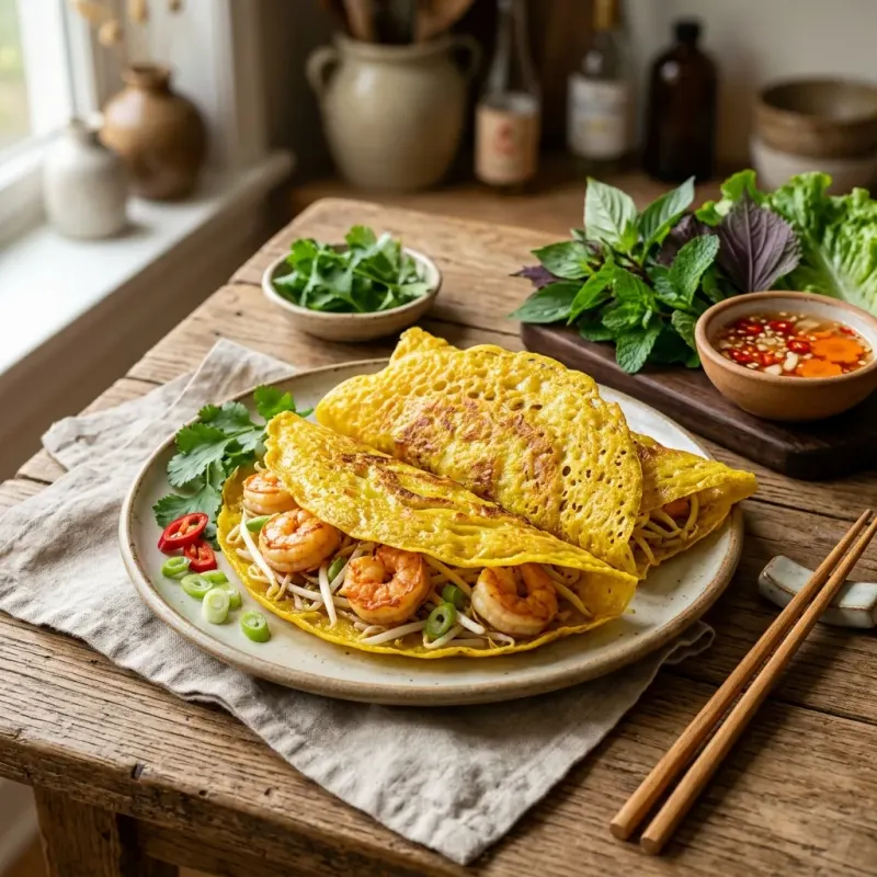 Vietnamese Crispy Coconut Rice Crepes With Shrimp