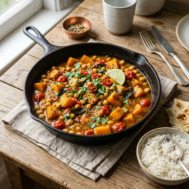 Bengali Panch Phoron Squash And Chickpea Skillet