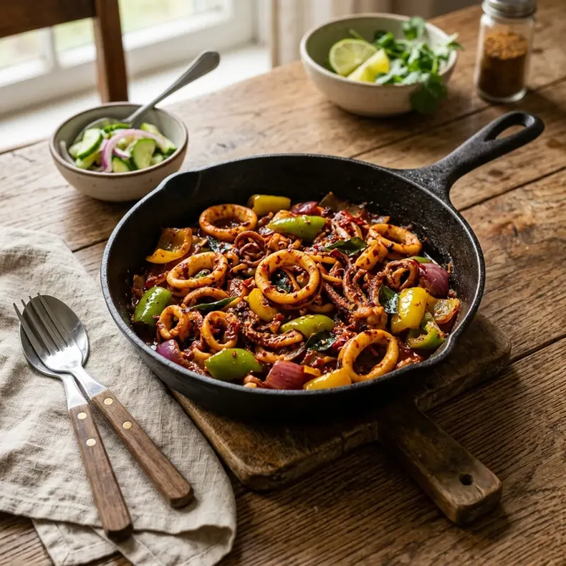 Sri Lankan Devilled Spicy Squid Skillet