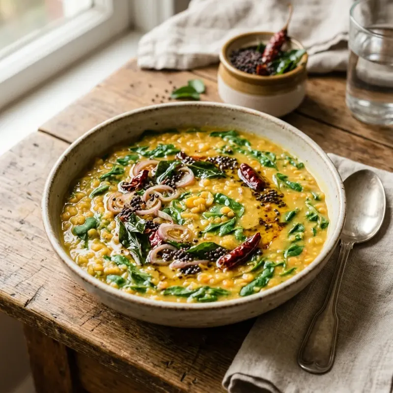 Sri Lankan Creamy Red Lentil And Moringa Dal
