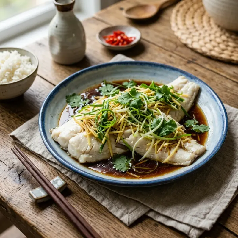 Cantonese Ginger-Scallion Steamed Halibut