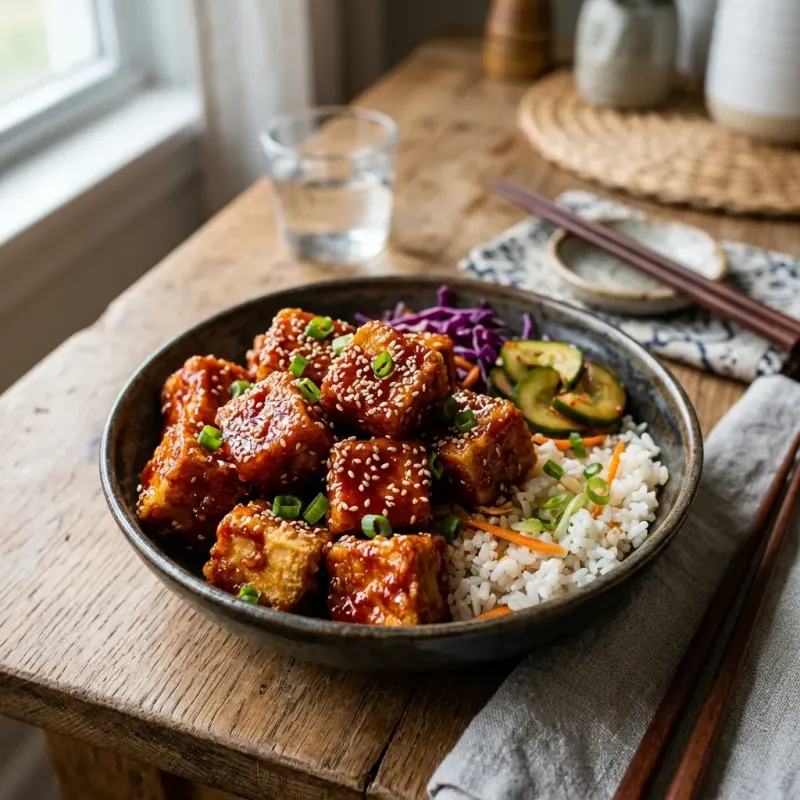 Sweet And Spicy Glazed Crispy Tofu