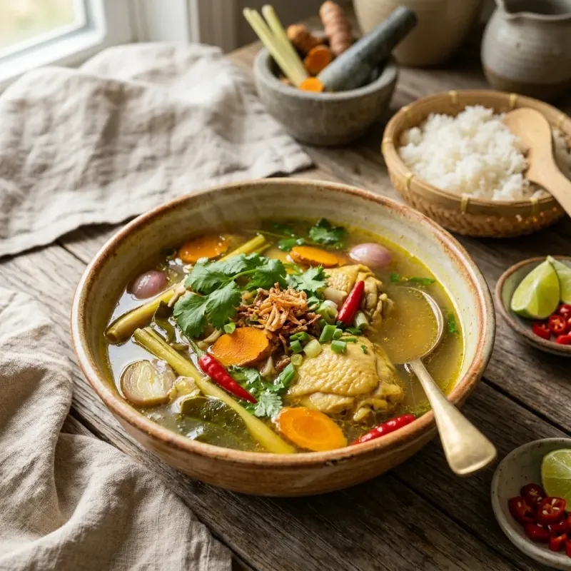 Southern Thai Turmeric Garlic Chicken Soup (Tom Kamin Gai)