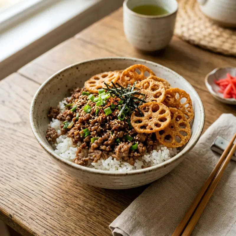 Crispy Lotus Root Beef Soboro