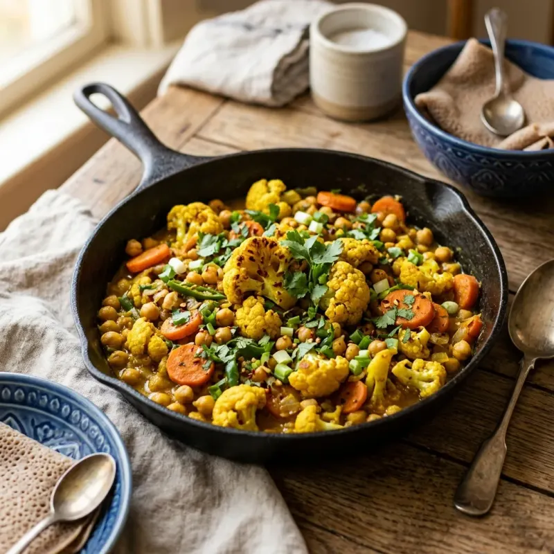 Ethiopian Turmeric Roasted Cauliflower And Chickpea Stir-Fry