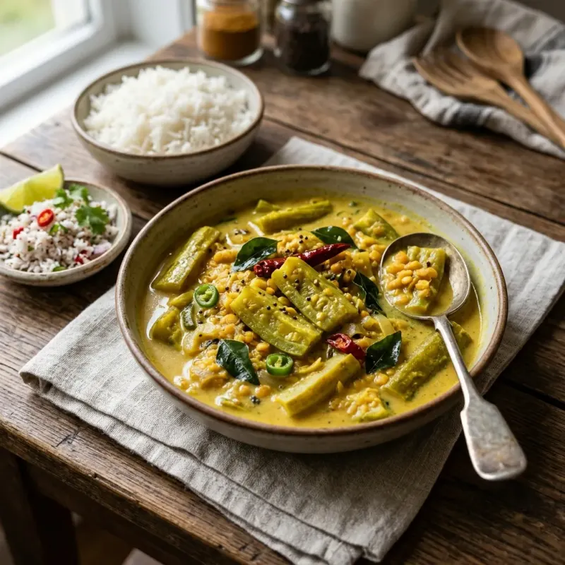 Sri Lankan Coconut Braised Snake Gourd And Red Lentils