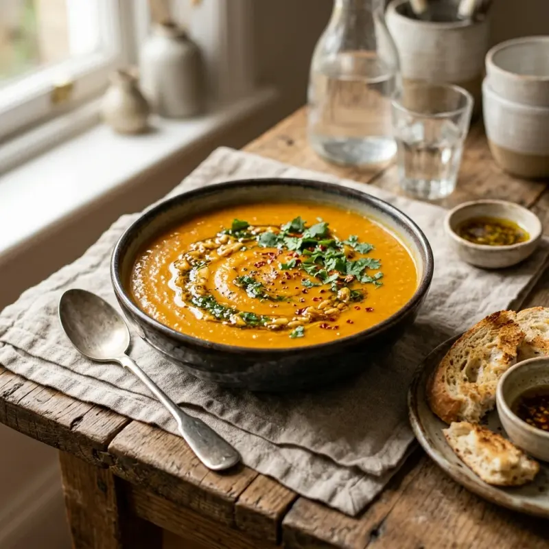 Egyptian Red Lentil Soup With Garlic Coriander Tasha