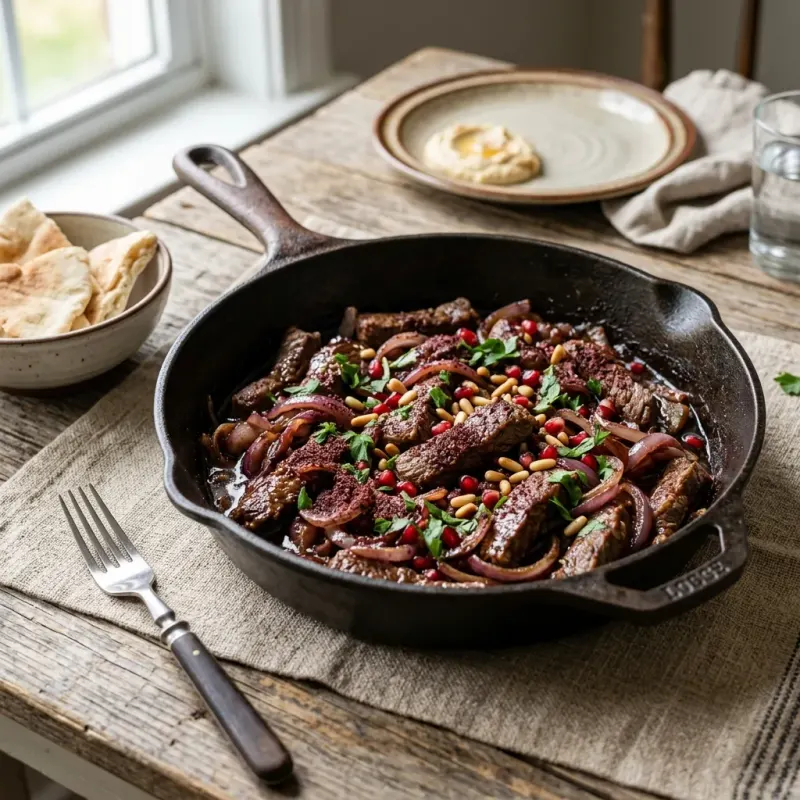Lebanese Sumac Beef Skillet With Pomegranate Molasses