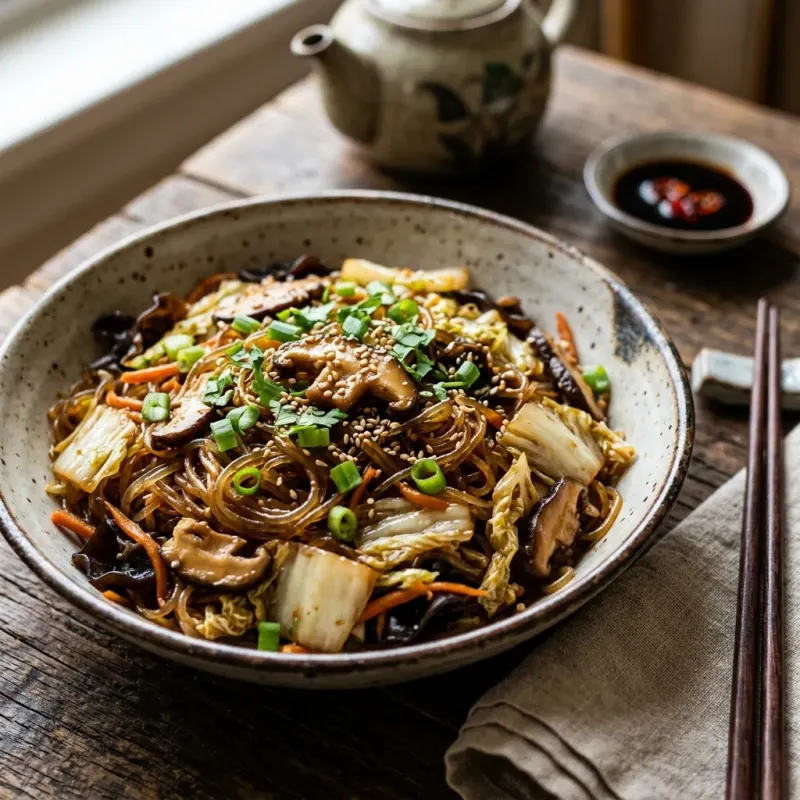 Northern Chinese Cabbage And Mushroom Glass Noodle Toss