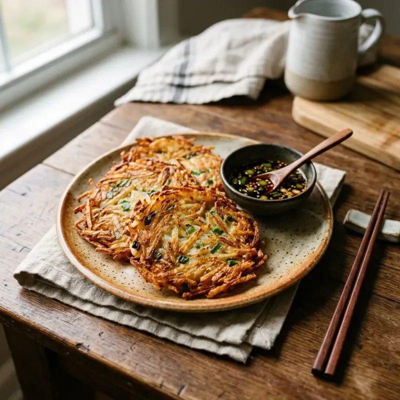 Crispy Korean Shredded Potato Scallion Pancakes
