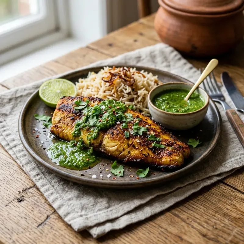 Somali Pan Seared Kingfish Fillets With Green Bisbas