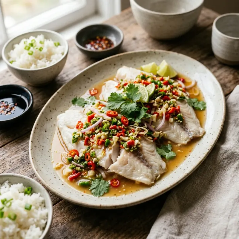 Thai Steamed Lime And Garlic Fish Fillets