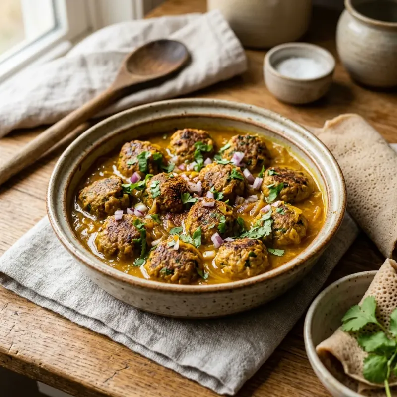 Ethiopian Cardamom Braised Turkey Meatballs In Mild Onion Sauce