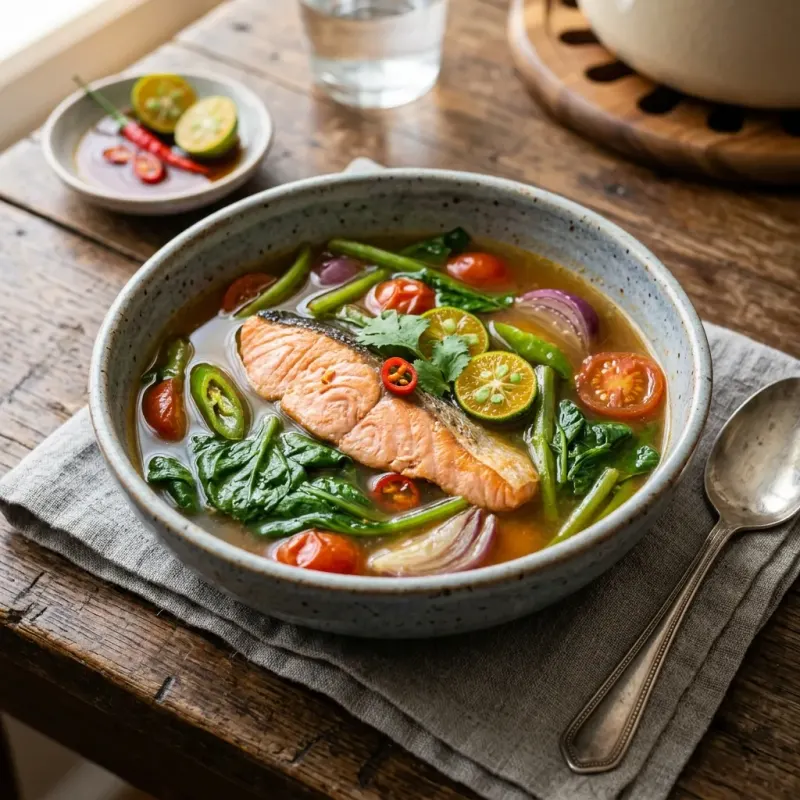 Tangy Calamansi Tamarind Salmon Soup (Sinigang)