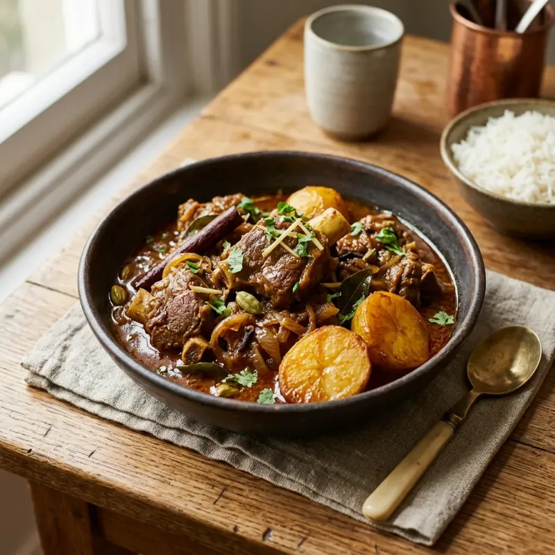 Bengali Spiced Braised Lamb With Potatoes