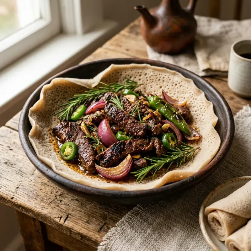 Ethiopian Pan-Seared Beef Tibs With Rosemary And Green Chiles