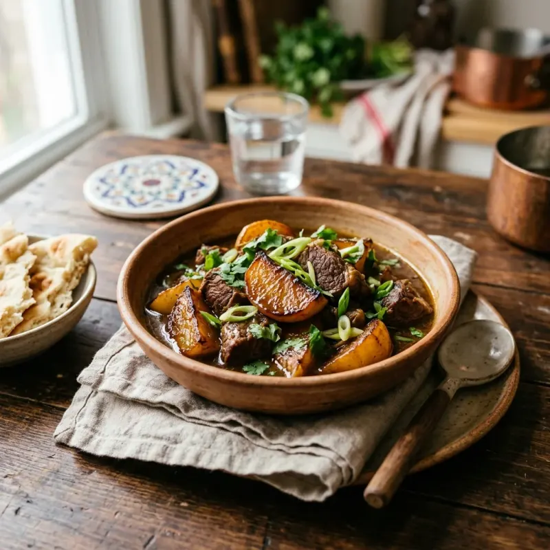 Afghan Caramelized Turnip And Spiced Beef Braise