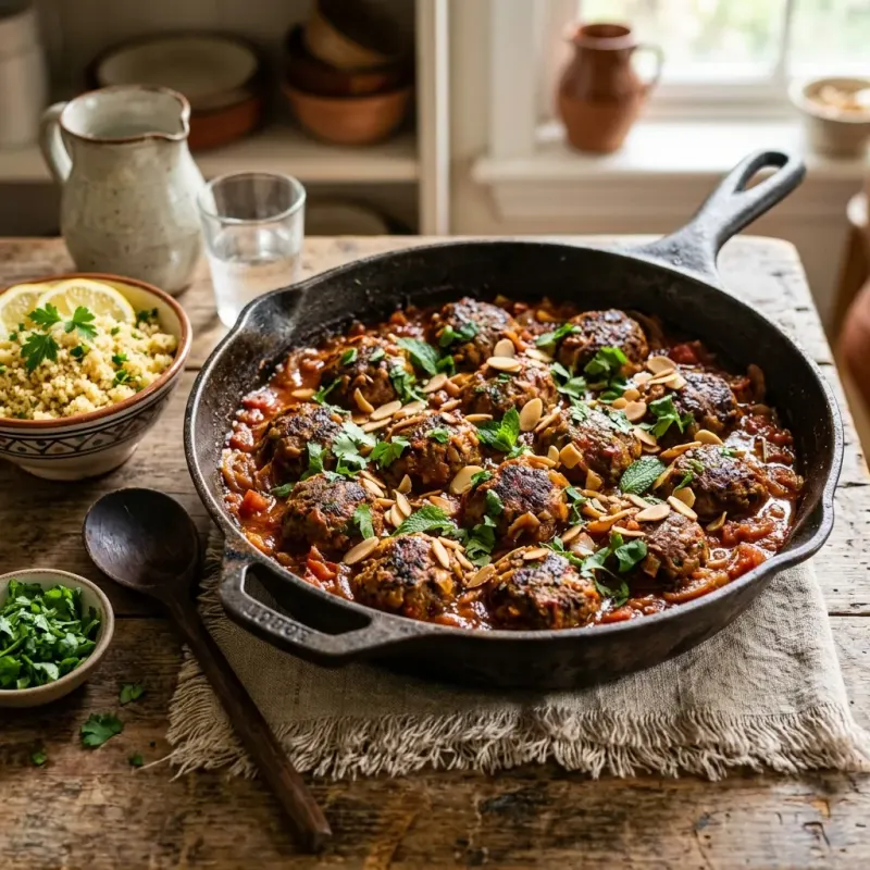 Moroccan Cinnamon Braised Beef Kefta Skillet