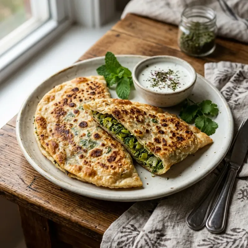 Afghan Minted Leek And Herb Pan-Seared Flatbreads